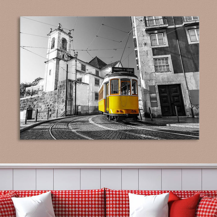 Iconic Yellow Lisbon Tram Canvas Wall Art Print