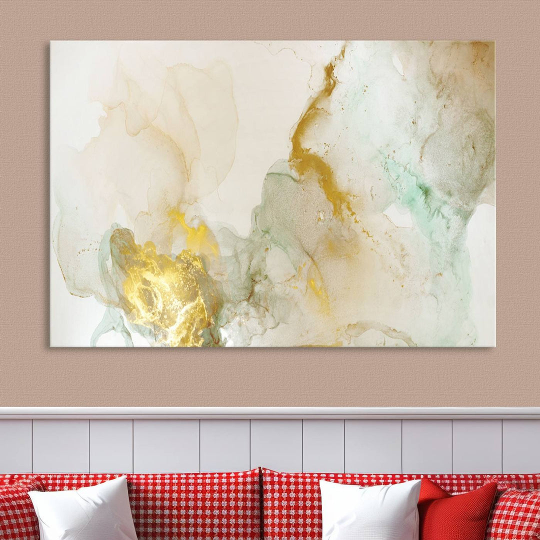 Yellow Marble Fluid Effect Wall Art Abstract Canvas Wall Art Print