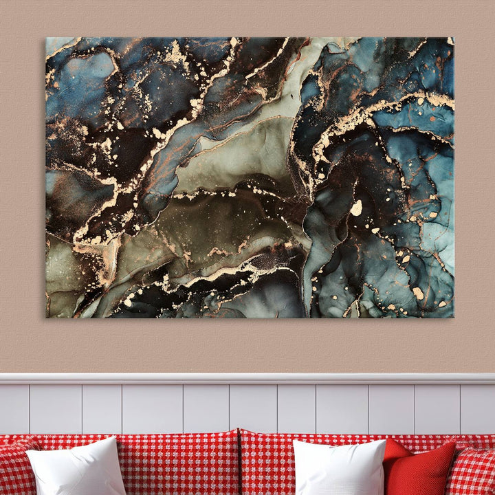 Black and Blue Marble Fluid Effect Wall Art Abstract Canvas Wall Art Print