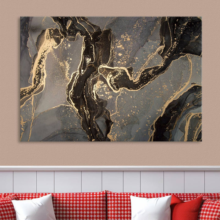 Gray Marble Fluid Effect Wall Art Abstract Canvas Wall Art Print