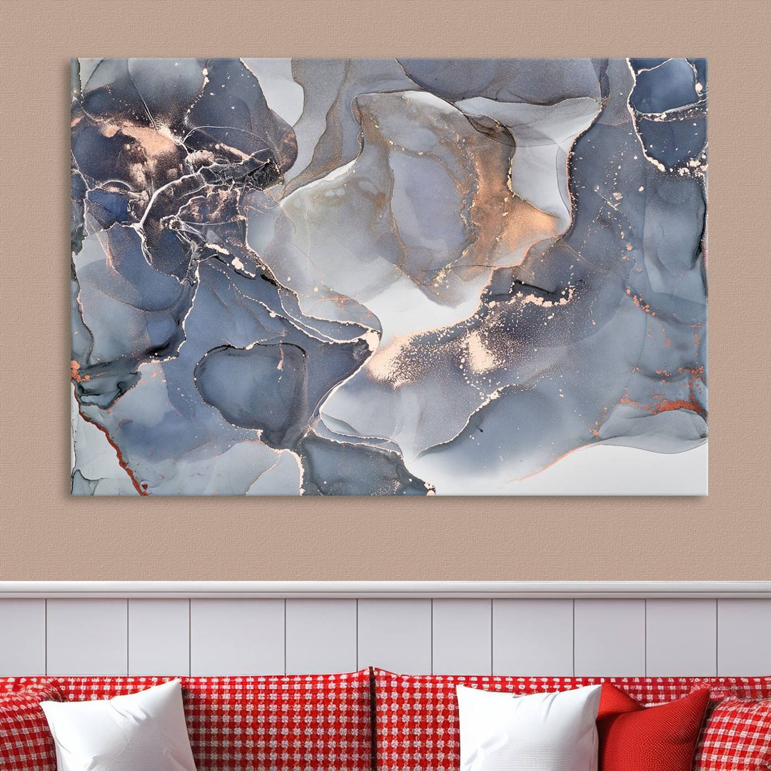 Contemporary Art Gray Gold Abstract Canvas Art Print