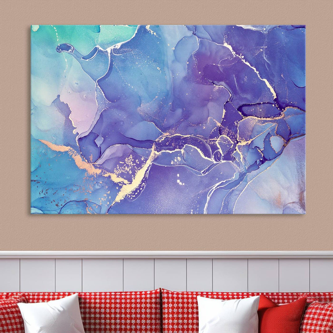 Blue and Purple Marble Fluid Effect Wall Art Abstract Canvas Wall Art Print