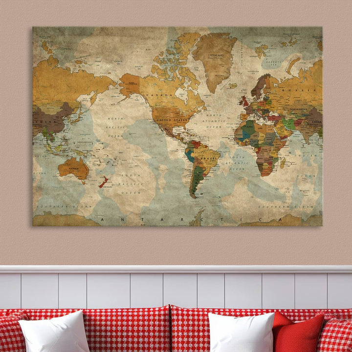 Sephia World Map Wall Art Multi Panel