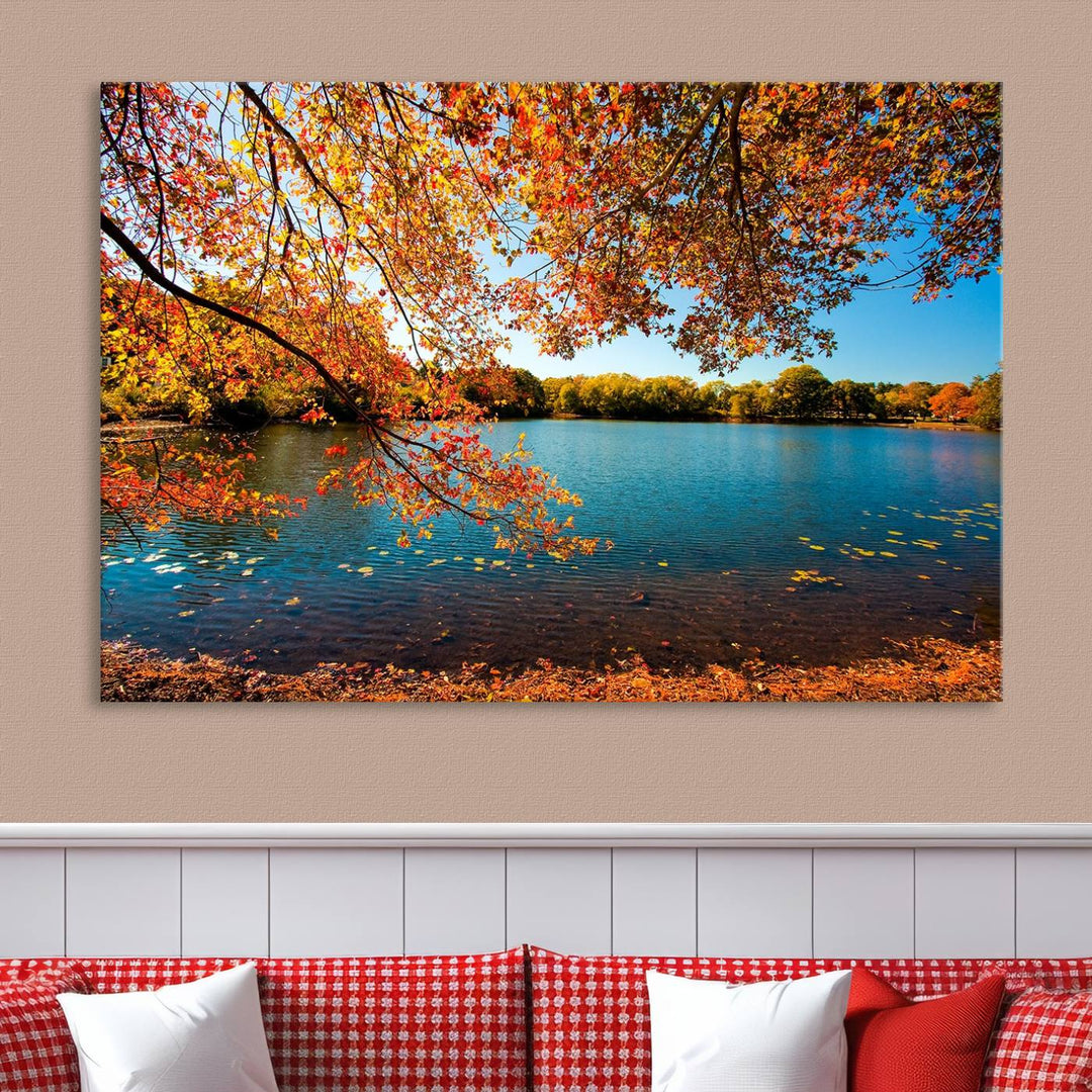 Arbre d'automne, lac d'automne, Art mural, impression sur toile