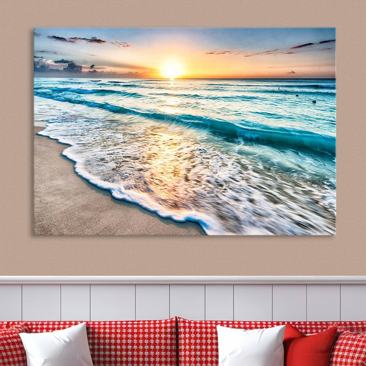 Ocean Beach Canvas Wall Art Beach Canvas, Coastal Sunset Tropical Island Beach Sunset Artwork Print for Living Room Home Office Decor, Beach Wall Art, Sea Wall Art