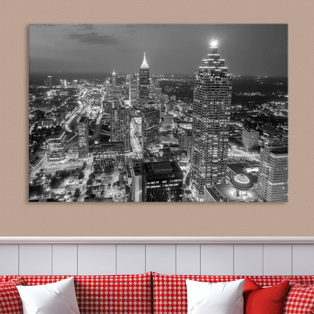 Horizonte nublado de la ciudad de Atlanta Arte de pared en blanco y negro Paisaje urbano Lienzo