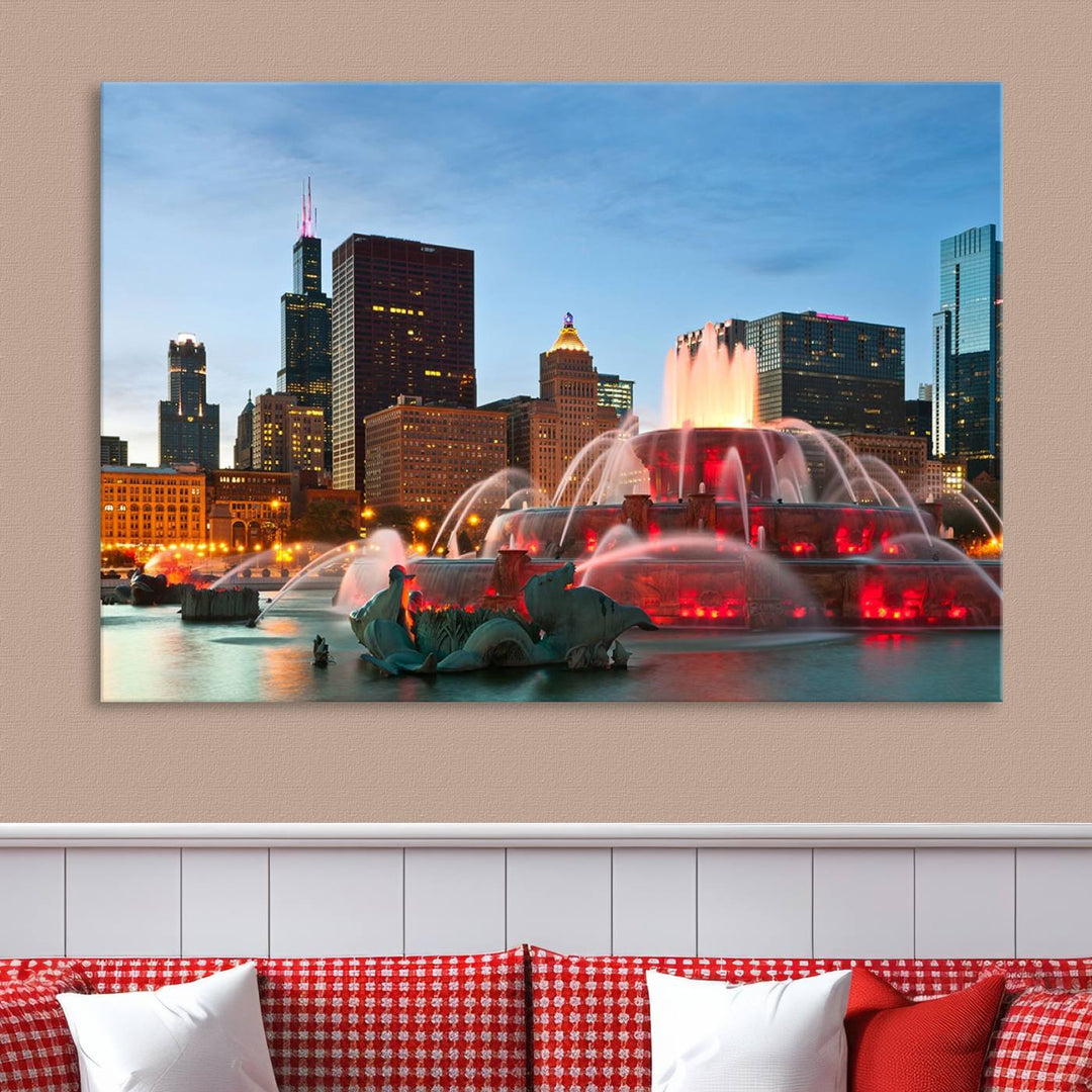 Chicago City Lights Night Skyline Cityscape View Wall Art Impression sur toile