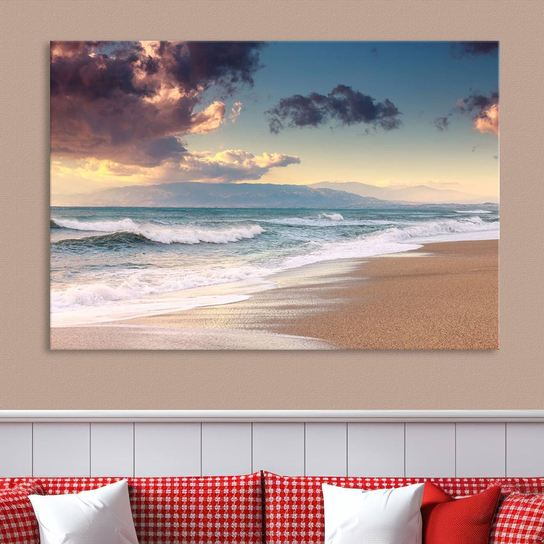 Cloudy Weather Beach Sunset Sunrise Wall Art Canvas Print