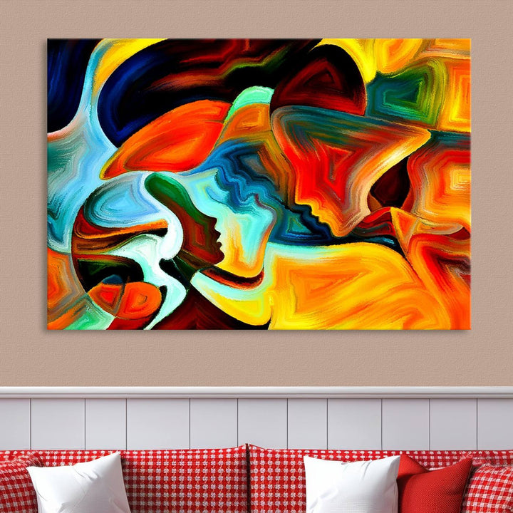 The "Human Love Figures Abstract Wall Art Canvas Print" adds a stylish touch to the dining area, featuring vibrant three-panel artwork on museum-quality canvases with UV-protective coating.