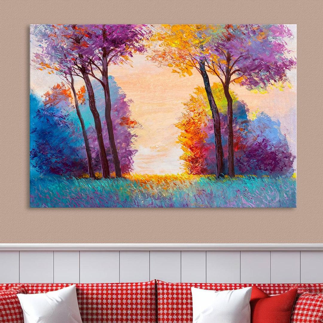 Oil Paint Effect Trees Wall Art Canvas Print features a UV-protective coating for lasting vibrancy.