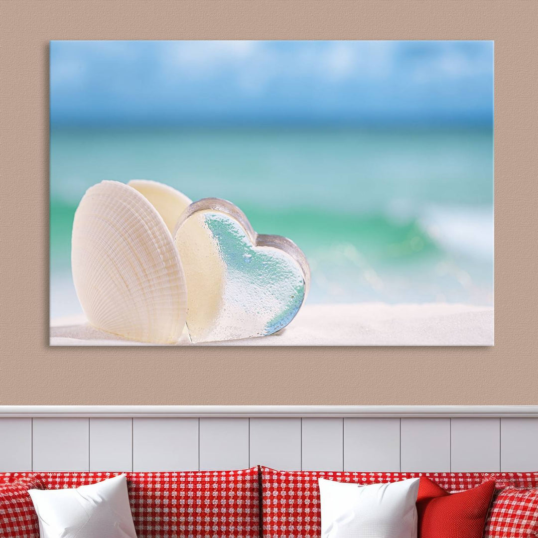 Impression sur toile d'art mural de coquillage d'amour de plage