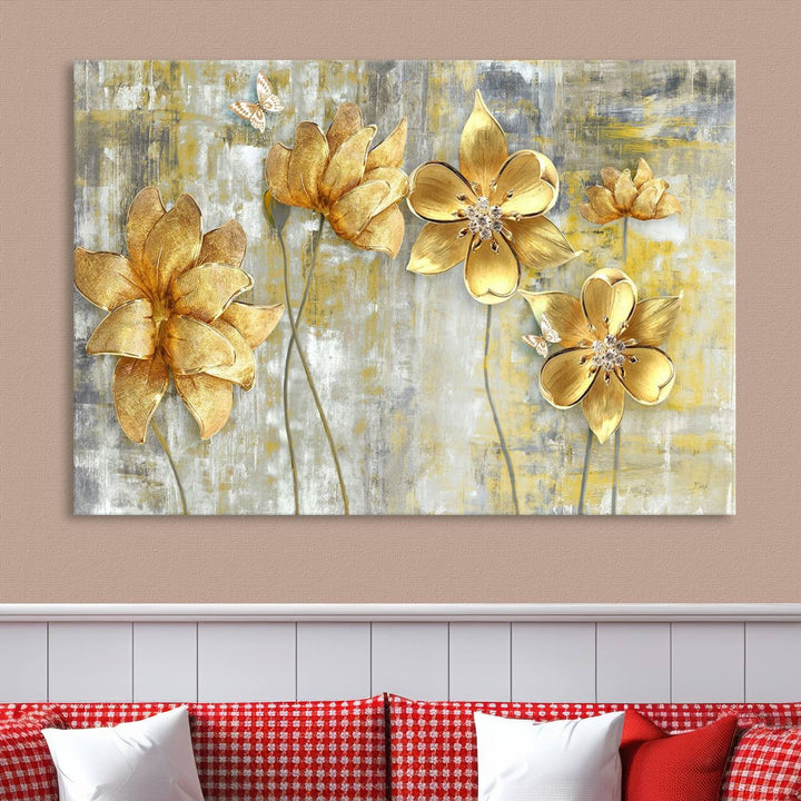 Golden Flowers Wall Art Canvas Print