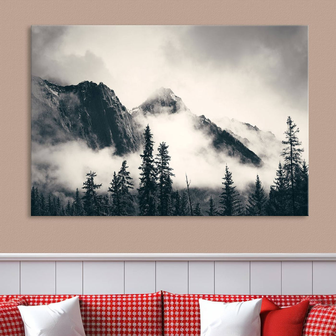 Forêt d'hiver Misty Fogy Wall Art Impression sur toile