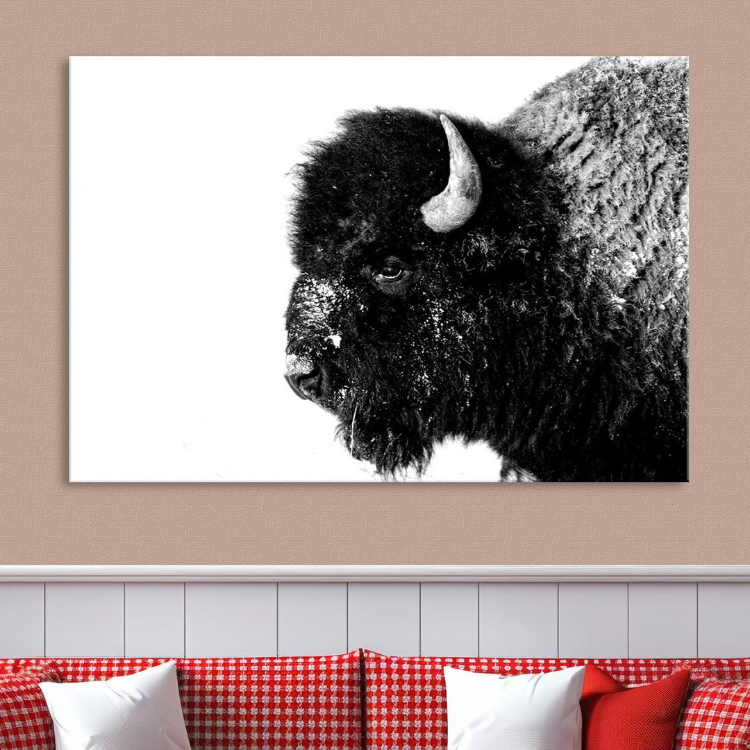 American Bison Wall Art - Buffalo Wall Art Black and White Canvas Print - Framed, Ready to Hang, Modern Nature-Inspired Artwork for Home and Office Decor