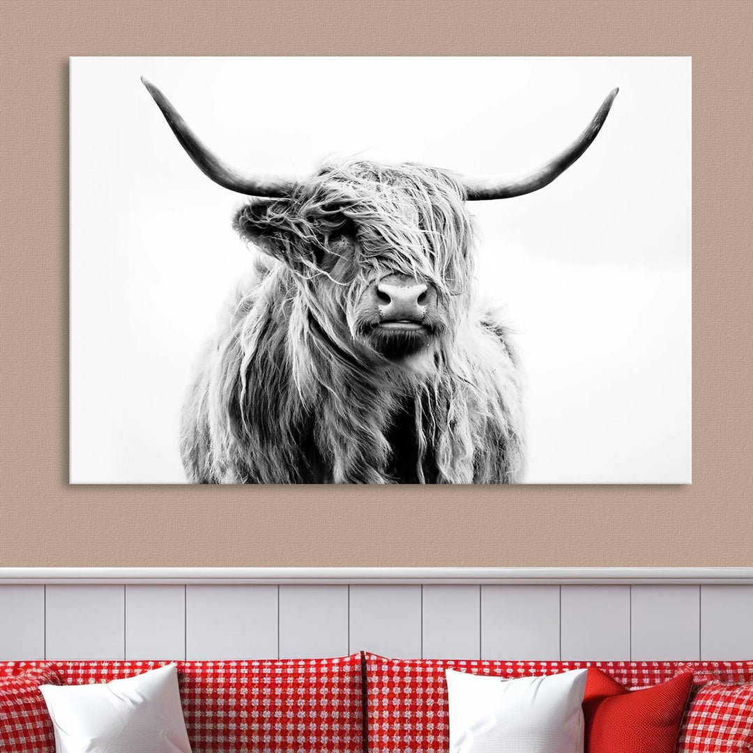 Scottish Highland Cow Cattle Art Print Farmhouse Wall Art Canvas Print