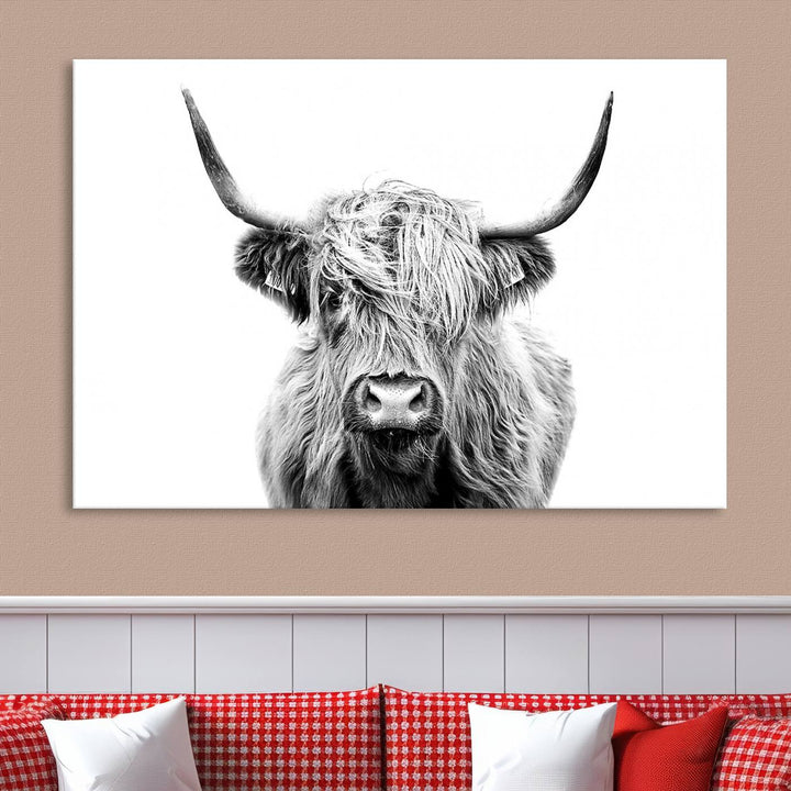 Scottish Highland Cow Cattle Art Print Farmhouse Wall Art Canvas Print