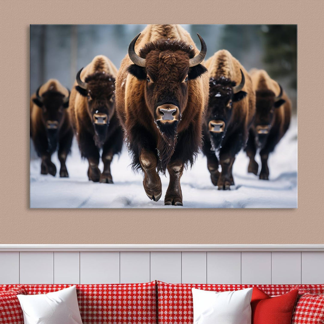 Buffalo Wall Art Canvas Print, American Bison Herd Wall Art Canvas Print