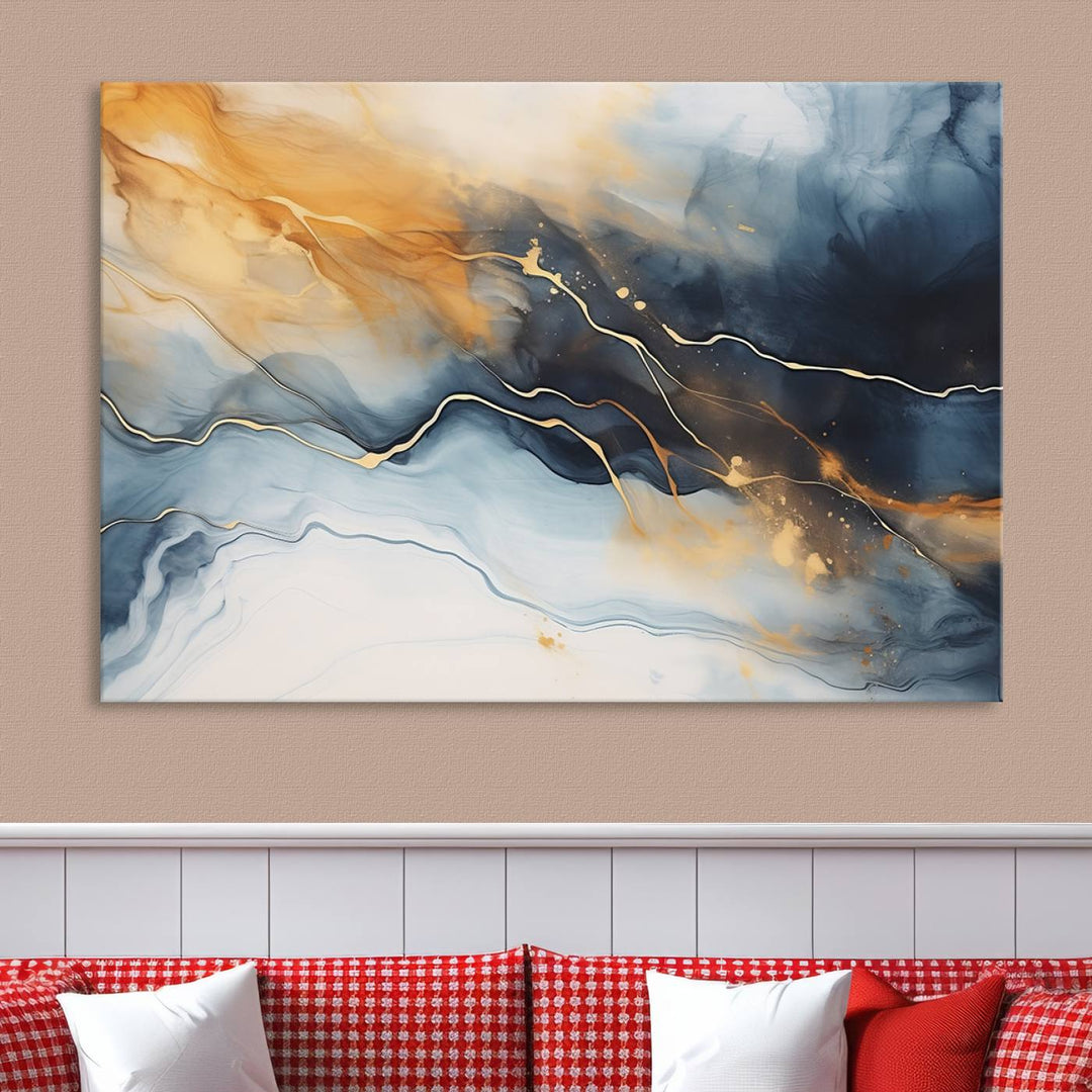 Smoke Blue Wall Art Canvas Print Abstract Artwork Printing