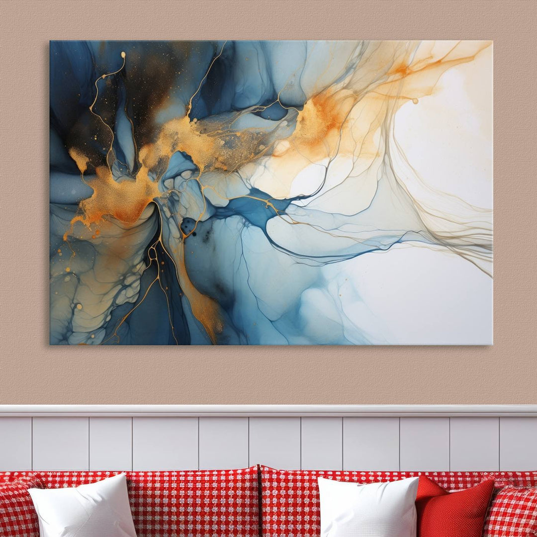 Navy Blue Orange Abstract Wall Art, Abstract Printing, Abstract Canvas Print