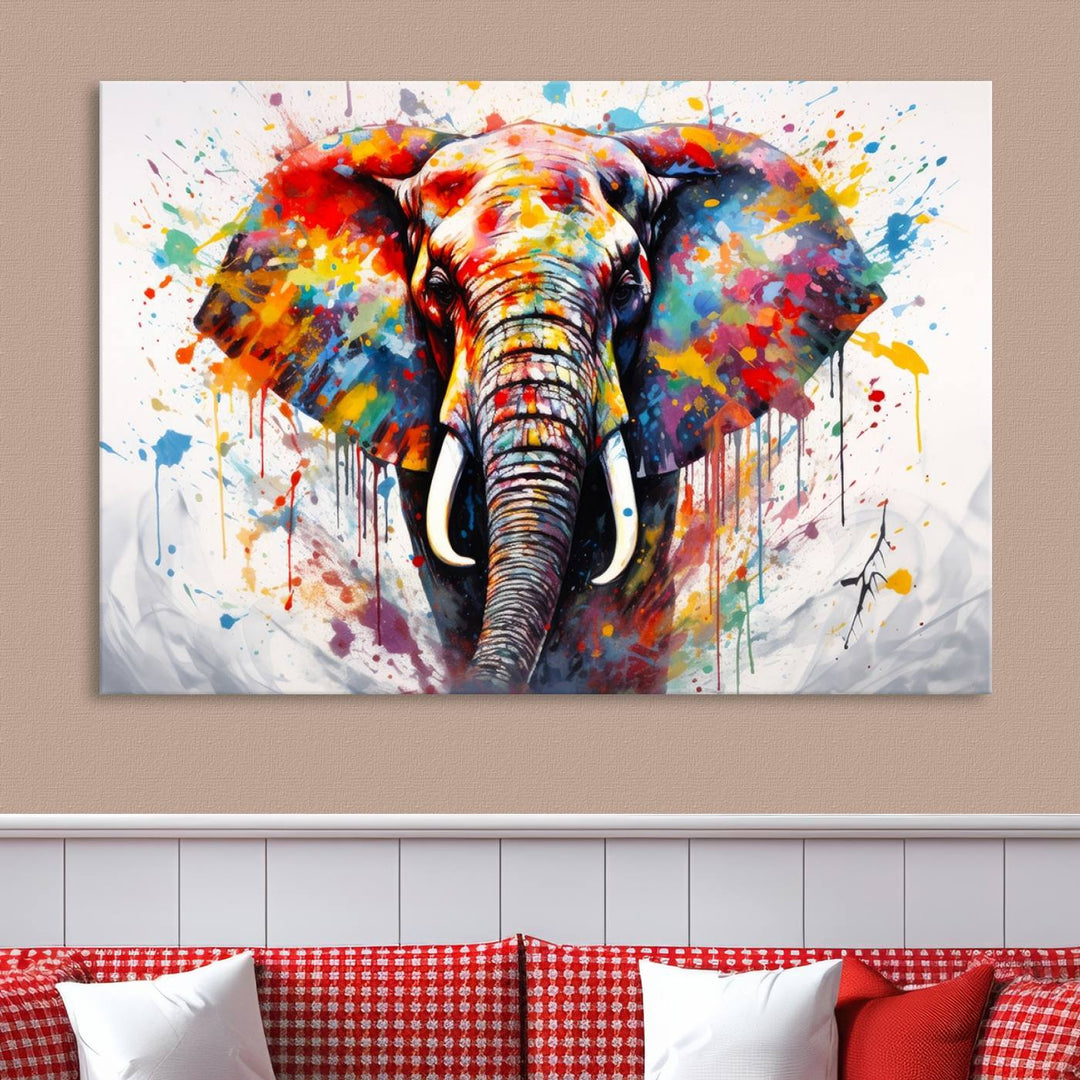 Impresión en lienzo de arte abstracto de pared de elefante de acuarela para decoración moderna del hogar, oficina, sala de estar y comedor