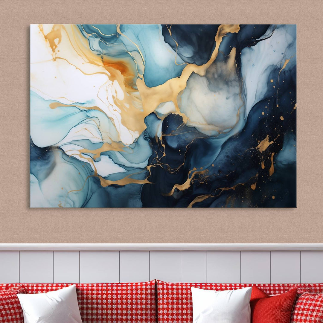 The living room is enhanced by the Marble Fluid Abstract Wall Art Canvas Print, which adds a touch of sophistication.