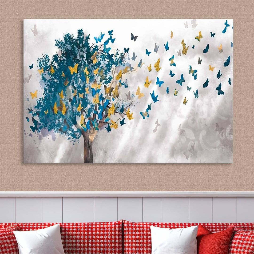 Tree Butterfly Abstract Tree and Butterfly Wall Art Canvas Print