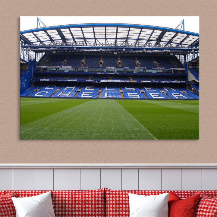 The Chelsea FC Soccer Team Print - Stamford Bridge Stadium Wall Art Canvas Print hangs elegantly, bringing the thrill of the game into your living room.