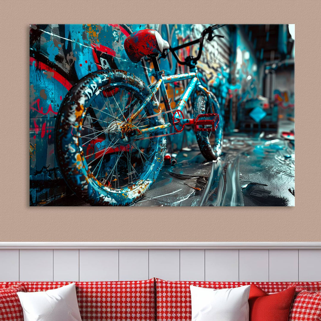 Bicycle Wall Art Canvas Print, Graffiti Wall Art Canvas Print