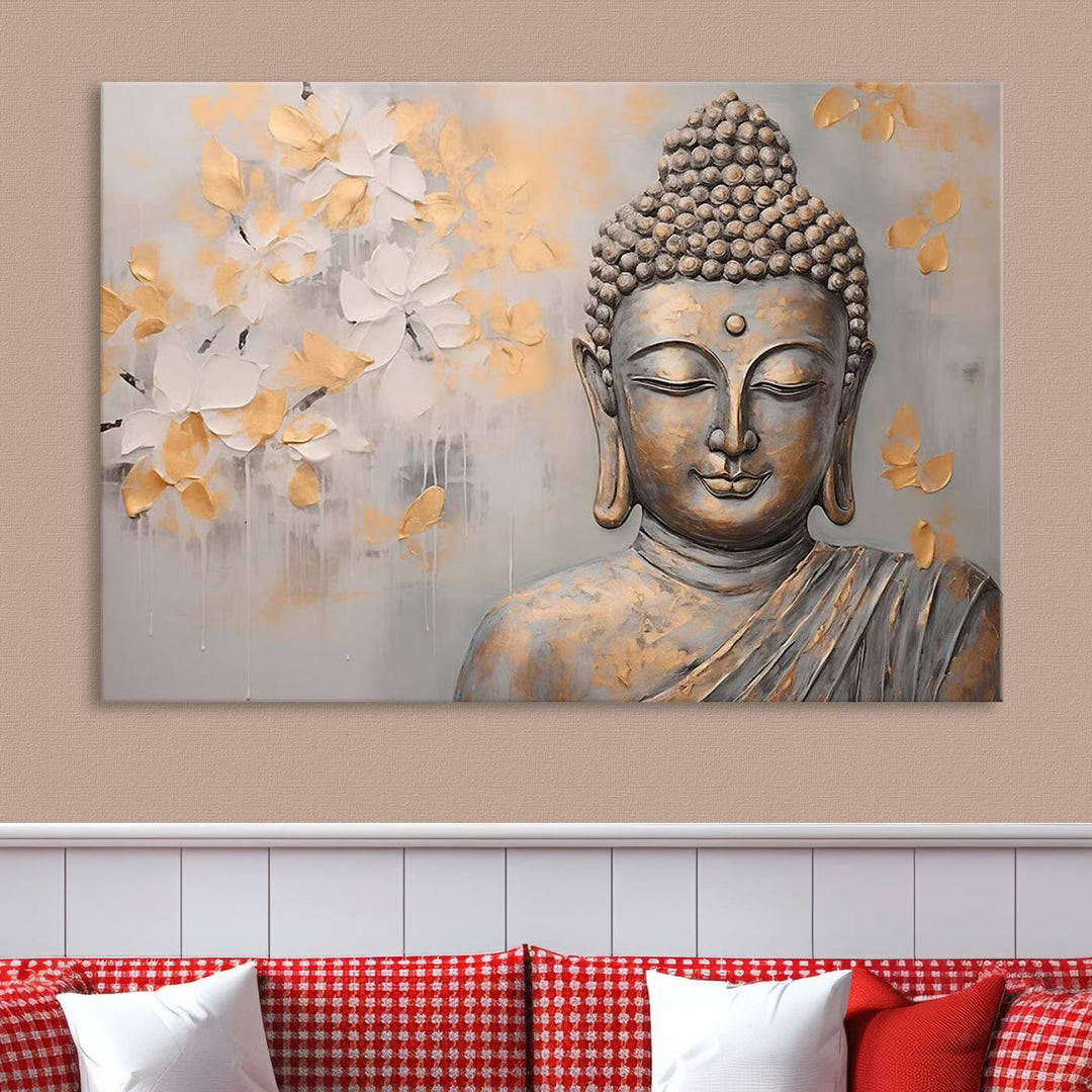 Abstract Buddha Statue Wall Art Canvas Print - Modern Meditation Decor for Living Room, Office, Yoga Studio