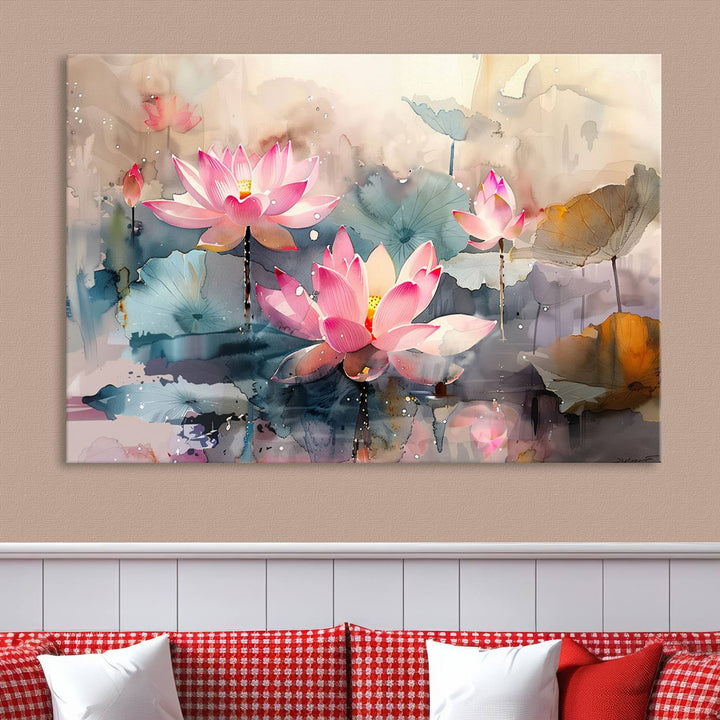 Abstract Watercolor Lotus Flower Wall Art Canvas Print