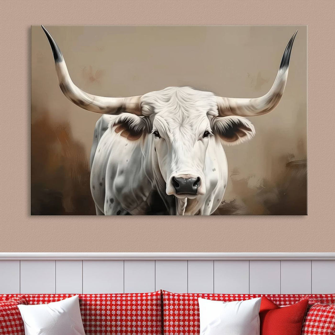 Texas Longhorn Canvas Wall Art features a triptych design on premium canvas with a gallery-quality finish.