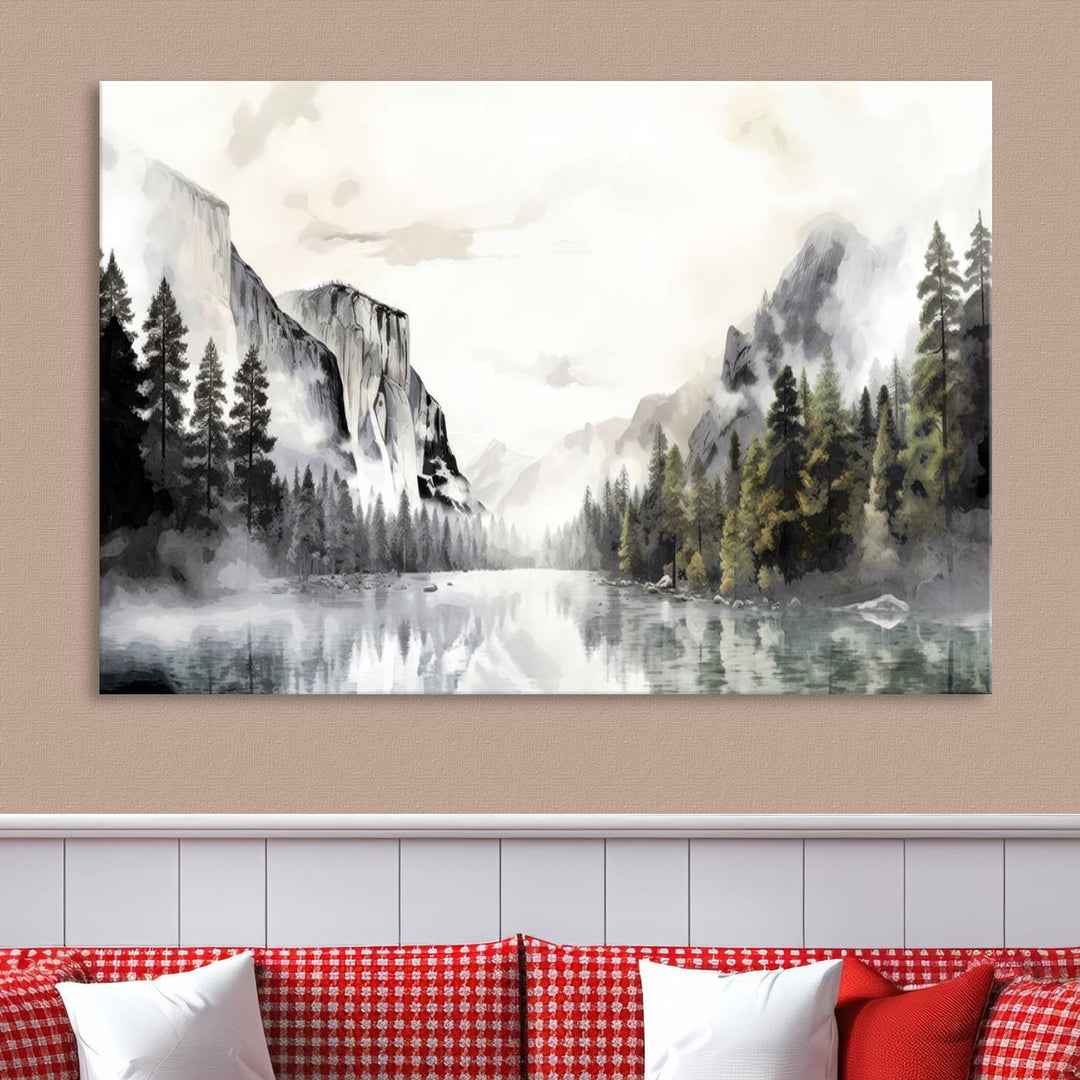 Yosemite National Park Watercolor Wall Art Canvas Print