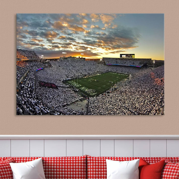 Beaver Stadium Sunset Triple Canvas Wall Art - Penn State Nittany Lions Football Match