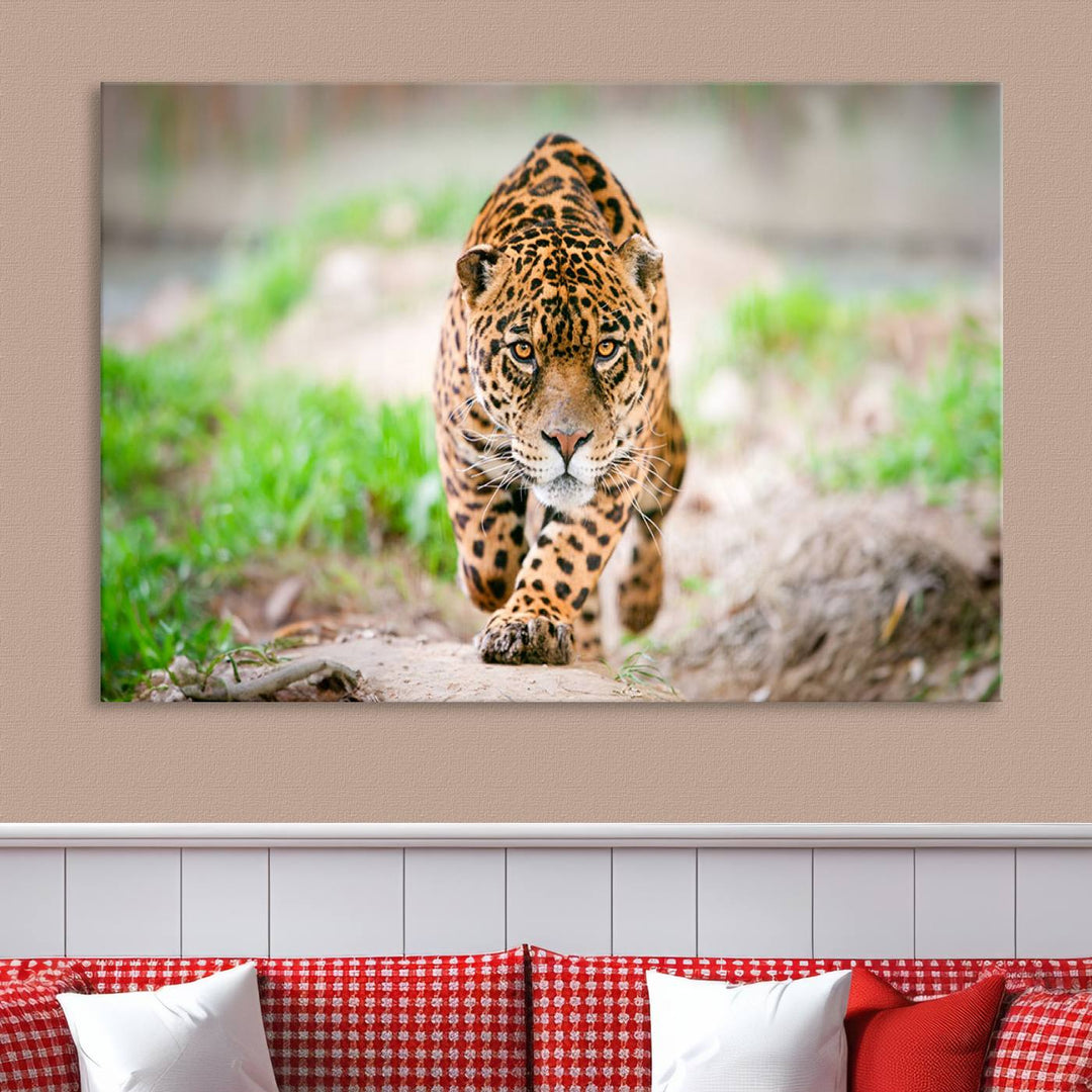 Leopard on the Prowl - Stunning Large Framed Canvas Wall Art for Living Room, Bedroom, or Office Décor, Vibrant Wildlife Print, Ready to Hang