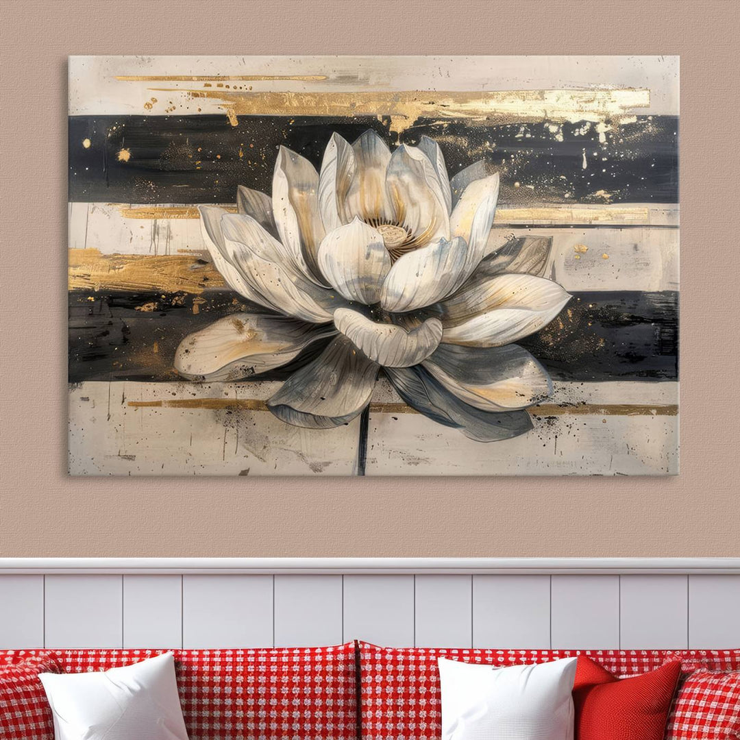 Abstract Lotus Flower Wall Art Canvas Print, Meditation Yoga Room Wall Art