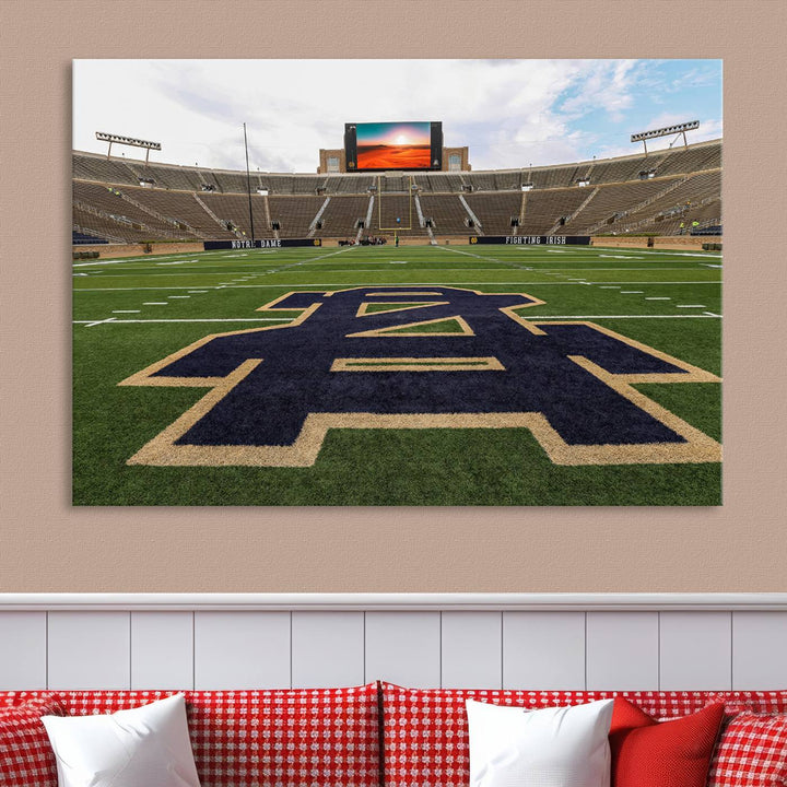 Notre Dame Stadium Giclee Canvas Print | Triptych Wall Art Featuring Iconic Notre Dame Football Field | Ready-to-Hang Sports Stadium Decor