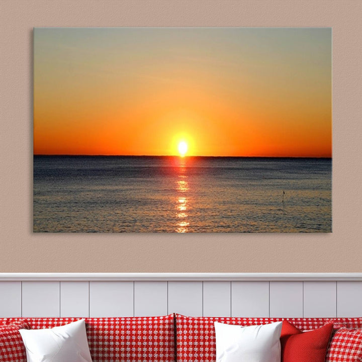 Golden Horizon Sunset Over Ocean Wall Art Canvas Print – Tropical Beach Canvas Wall Art – Giclee Print for Coastal Theme Decor Print