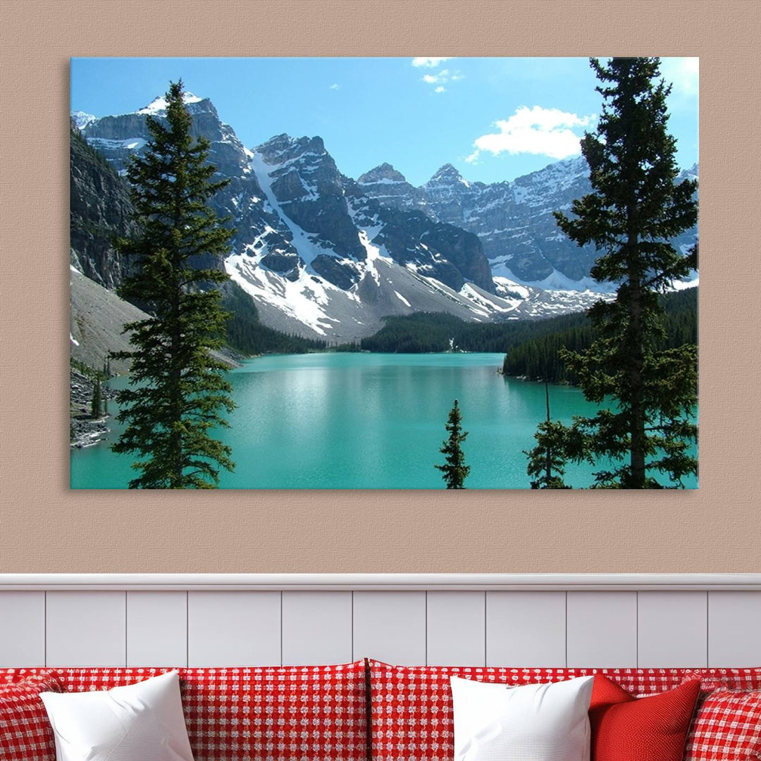 Canadian Rockies Moraine Lake Landscape Canvas Print, Turquoise Lake & Mountain View Wall Art, Ready to Hang Multi-Panel Giclee Canvas for Home Decor