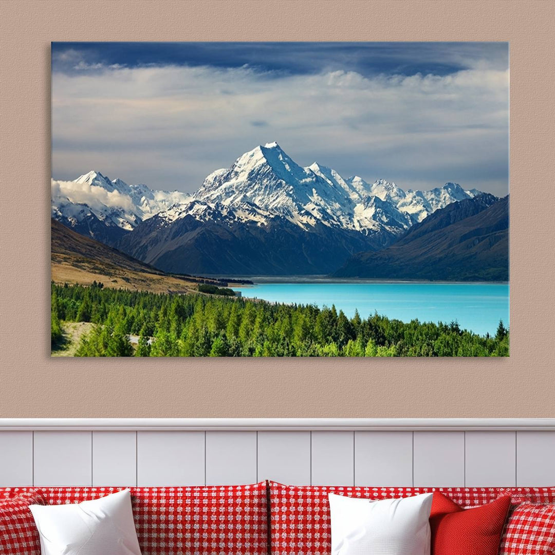 Impression d’art Mount Cook Nouvelle-Zélande Art mural Impression sur toile Lac et montagnes