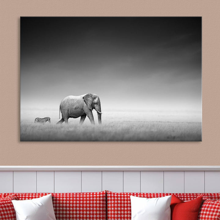 Elephant and Zebra Savannah Canvas Print