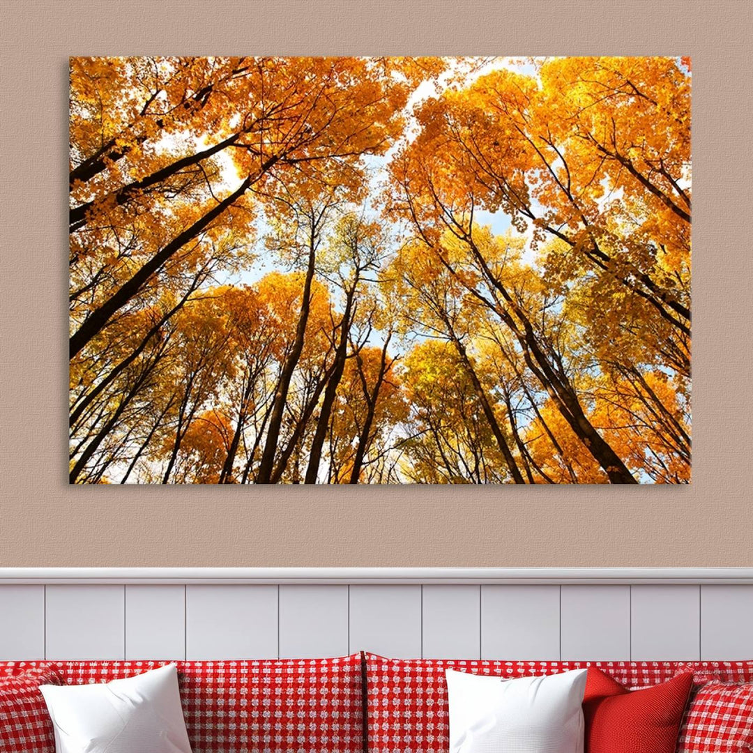 Arte de pared grande Bosque amarillo y cielo en otoño Lienzo