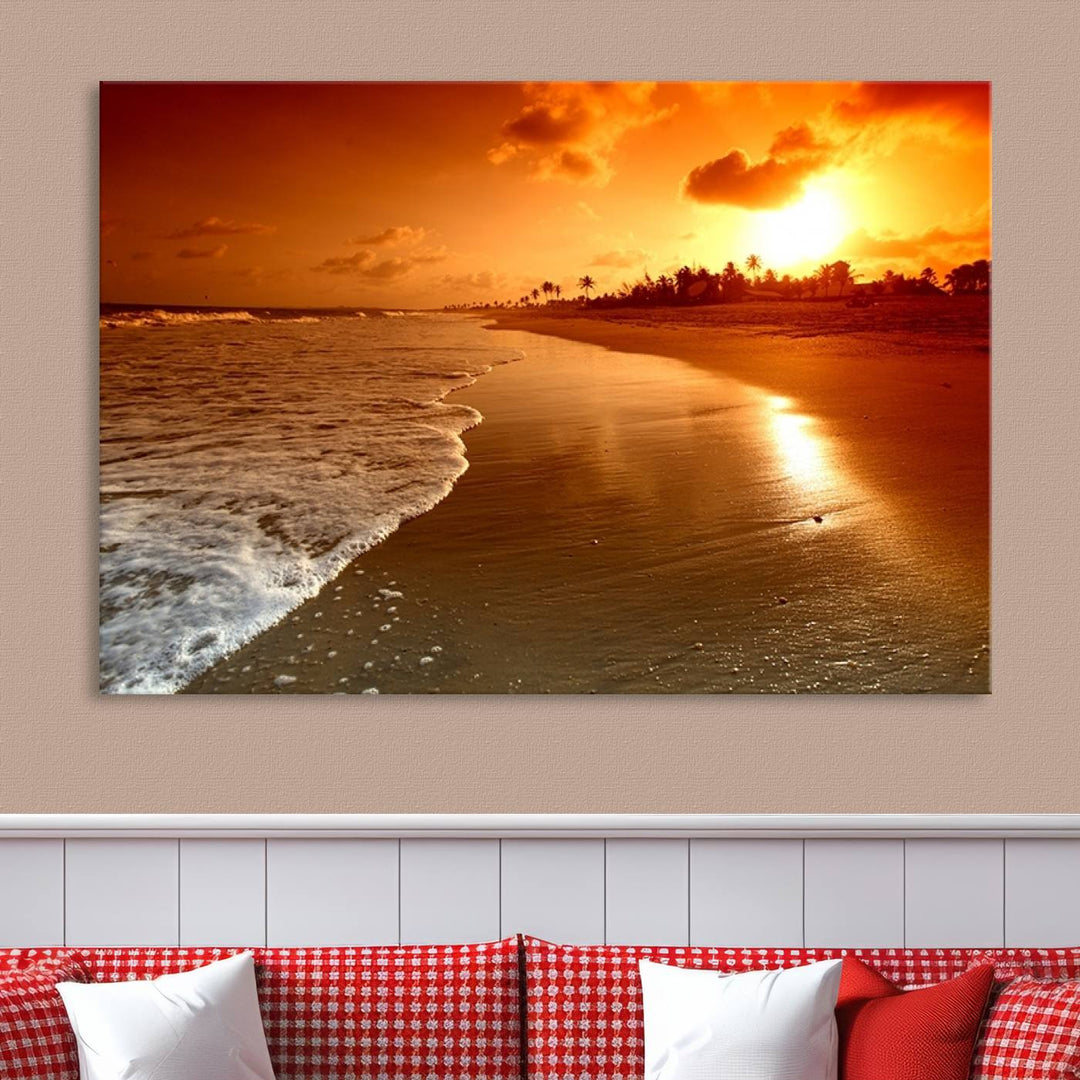 Art mural magnifique paysage de plage au coucher du soleil sur une île tropicale Impression sur toile