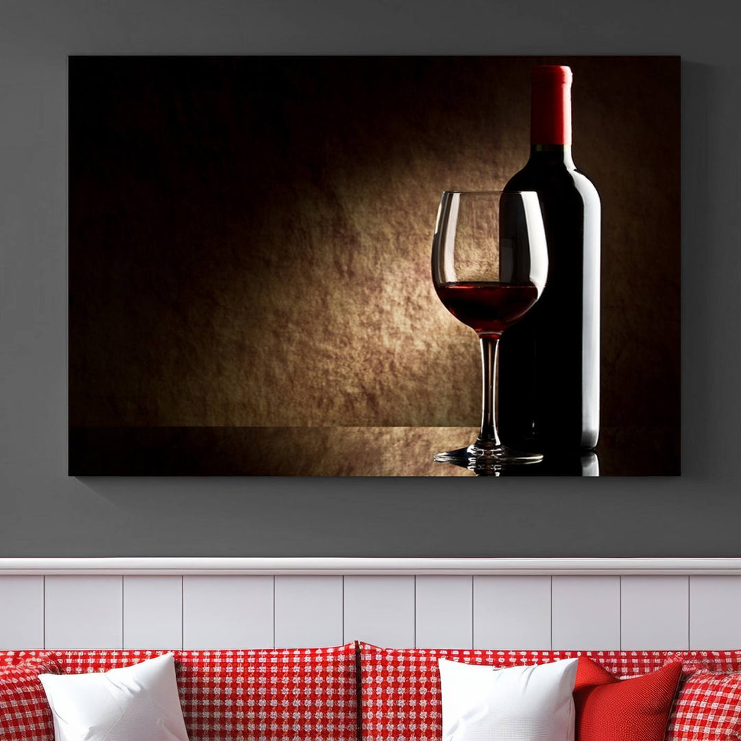 Wall Art Red Vine in Glass with Bottle Canvas Print Kitchen Cafe Restaurant