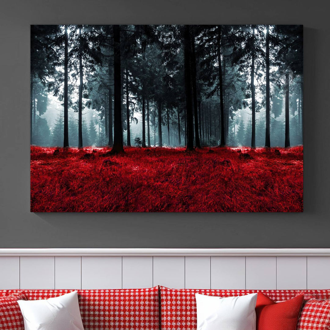 Bosque seductor con hojas rojas Impresión en lienzo Arte de pared grande Arte de lienzo de bosque Arte de paisaje de otoño Impresión de arte enmarcada