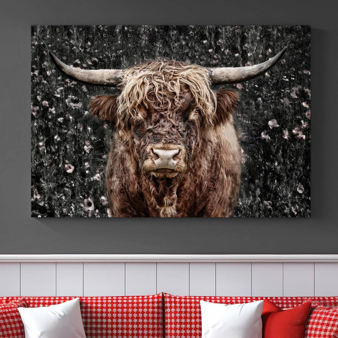 Scottish Highland Cow Cattle Art Print Farmhouse Wall Art Canvas Print