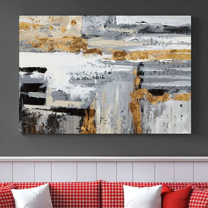 Abstract Painting Canvas Wall Art Print Paint Drip Art Brush Strokes Gray Artwork