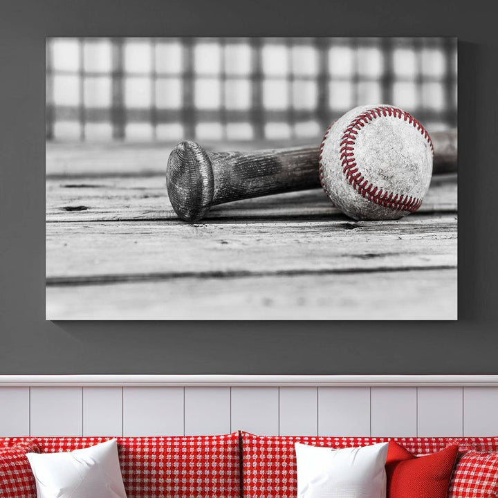 Lienzo de béisbol vintage para pared, impresión de béisbol, arte imprimible, arte retro, deportes, arte de pared, impresión en lienzo grande, varias piezas enmarcadas listas para colgar, juego de 3 paneles de lienzo, fotografía en blanco y negro