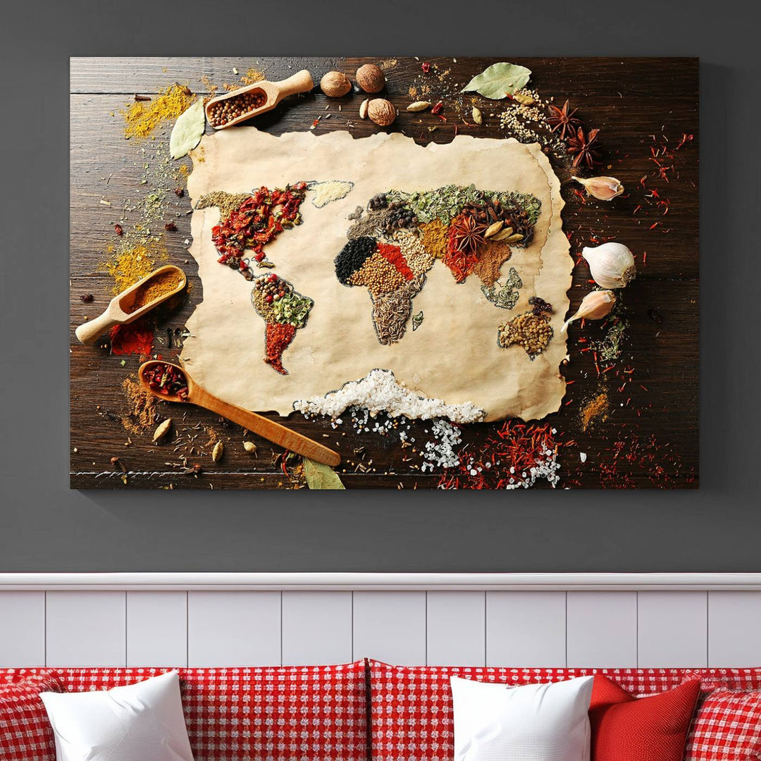 Spice World Map Artwork Canvas Wall Art Print World Map of Spices