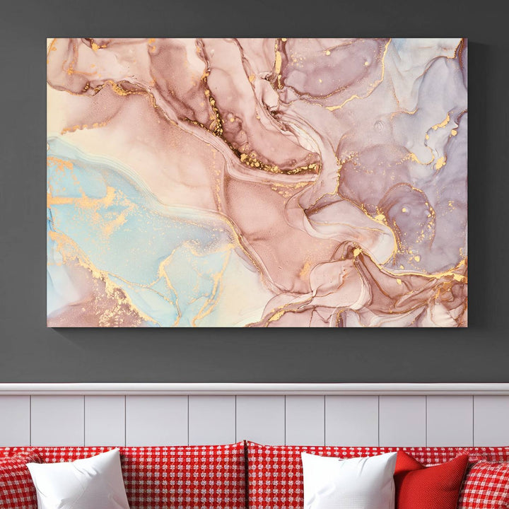 Rose Gold Marble Fluid Effect Wall Art Abstract Canvas Wall Art Print