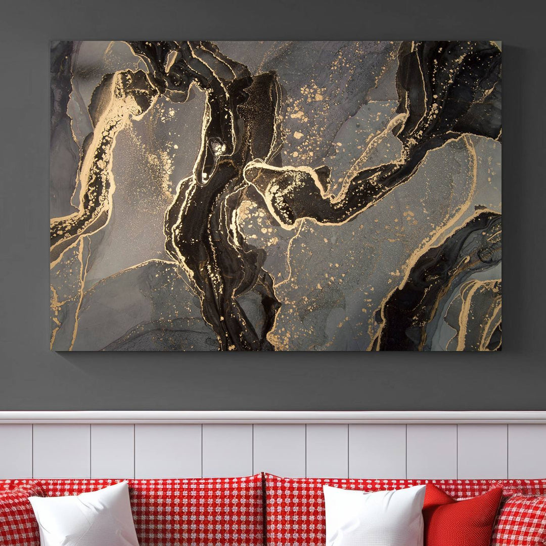 Gray Marble Fluid Effect Wall Art Abstract Canvas Wall Art Print